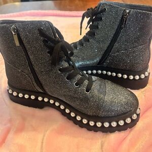 Jessica Simpson Black Glitter Combat Boots